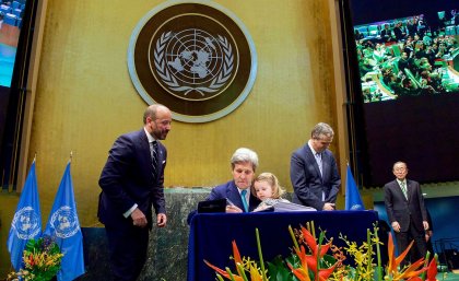 US Secretary of State John Kerry signs the COP21 UN Climate Change agreement